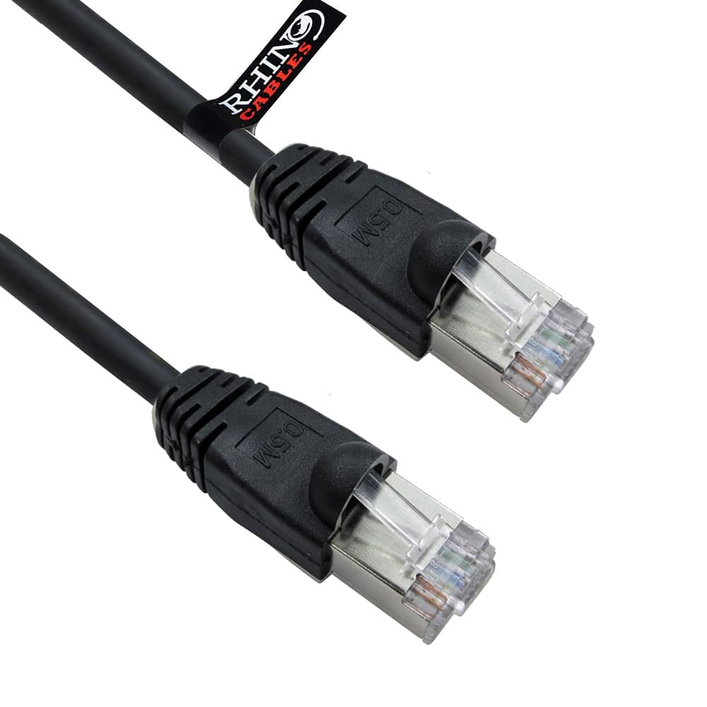 rhinocables Short CAT6 Patch Wire – Full Copper Shielded RJ45 Ethernet Cable for Fast LAN, Gaming, Streaming & Office Links | PoE Compatible for IP Devices & VoIP (Black, 2m) — image 1