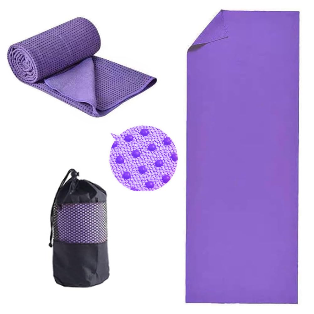 Yoga Towel Yoga Mat Towel Non Slip Hot Yoga Towel Quick Dry Fitness Mats Towel Ultra Soft and Sweat Absorbent Grip Dot Washable Grip Towels With Free Mesh Carry Bag
