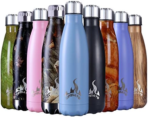 Insulated Water Bottle, 17 Oz Stainless Steel Double Wall Vacuum Sports Drink Bottles, Leak- proof and No Sweating Cola Shape Travel Bottles, Keeps Drinks Cold &amp; Hot for 24 Hours (Wood)
