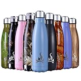 Insulated Water Bottle, 17 Oz Stainless Steel Double Wall Vacuum Sports Drink Bottles, Leak- proof and No Sweating Cola Shape Travel Bottles, Keeps Drinks Cold & Hot for 24 Hours (Black)