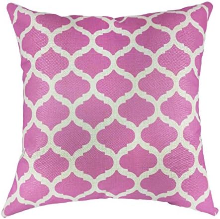Lolares Home Decor Cotton Linen Square pillow Covers Back Throw Sofa Cushion Cover Pillowcase with Room Decoration Invisible Zipper No Insert Grid Pattern - 18"x18"(45x45cm) (Rose Red)