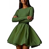 CHARTOU Women Basic Sweater Dress Long Sleeve Pleated Flared Knitted Short Dresses