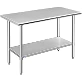 ROCKPOINT Stainless Steel Table for Prep & Work 24x48 Inches, NSF Metal Commercial Kitchen Heavy Duty Table with Adjustable Under Shelf and Table Foot for Restaurant, Home and Hotel