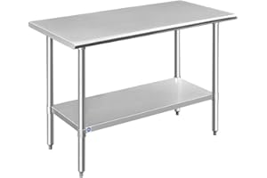 ROCKPOINT Stainless Steel Table for Prep & Work 48x24 Inches, NSF Metal Commercial Kitchen Table with Adjustable Under Shelf and Table Foot for Restaurant, Home and Hotel