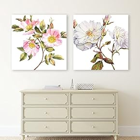 2 Panel Square Canvas Wall Art - Watercolor Style Flower Petals - Giclee Print Gallery Wrap Modern Home Art Ready to Hang - 12"x12" x 2 Panels
