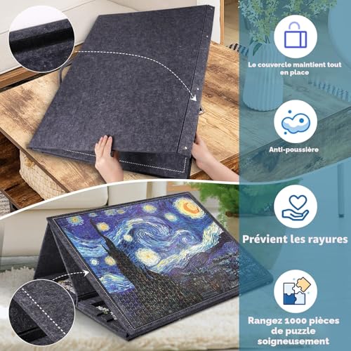 Pllieay Puzzle Table Puzzle Mat Puzzle Tray with 6 Sorting Drawers, Adjustable Stand and Protective Lid – Ideal for 1000 Piece Puzzles