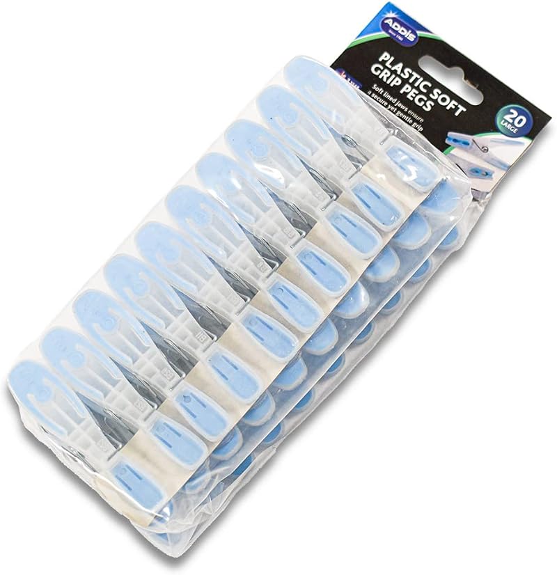 Addis Soft Clip Plastic Large Clothes Washing Line Pegs 20 Pack Blue Clear