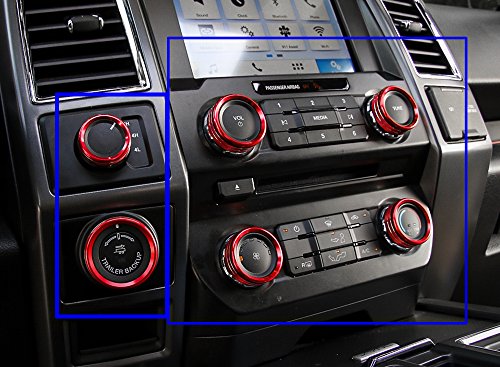 6pcs Aluminum Alloy Car Inner Air Conditioner & Trailer & 4WD Switch Knob Ring Cover Trim For Ford F150 XLT 2016 2017 (Red Whole Set Knob Cover)
