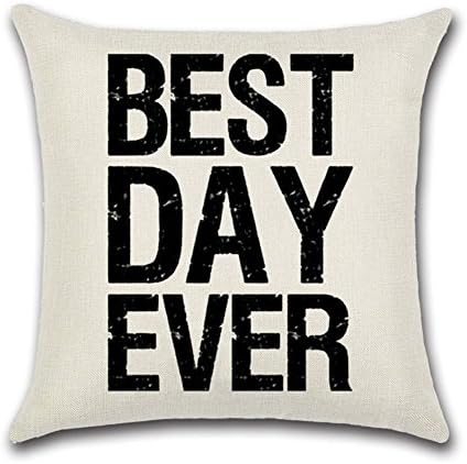 YANGYULU Quote Words Cotton Linen Home Decorative Throw Pillow Case Sofa Cushion Cover 18" x 18" (BEST DAY EVER)