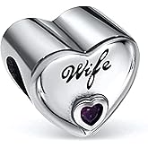 Bolenvi Love Wife Anniversary Heart Bead Charm - Authentic 925 Sterling Silver Charms Compatible with Pandora & Similar Bracelets, Necklaces & DIY Jewelry