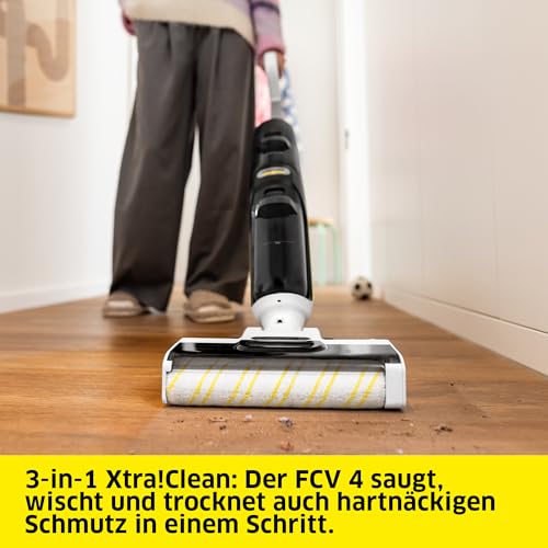 Saugwischer FCV 4, kabelloser Saugwischer mit 4 Reinigungsmodi, Akkulaufzeit: ca. 45 min, Flächenleistung pro Akkuladung: ca. 200 m², Weiß/Schwarz