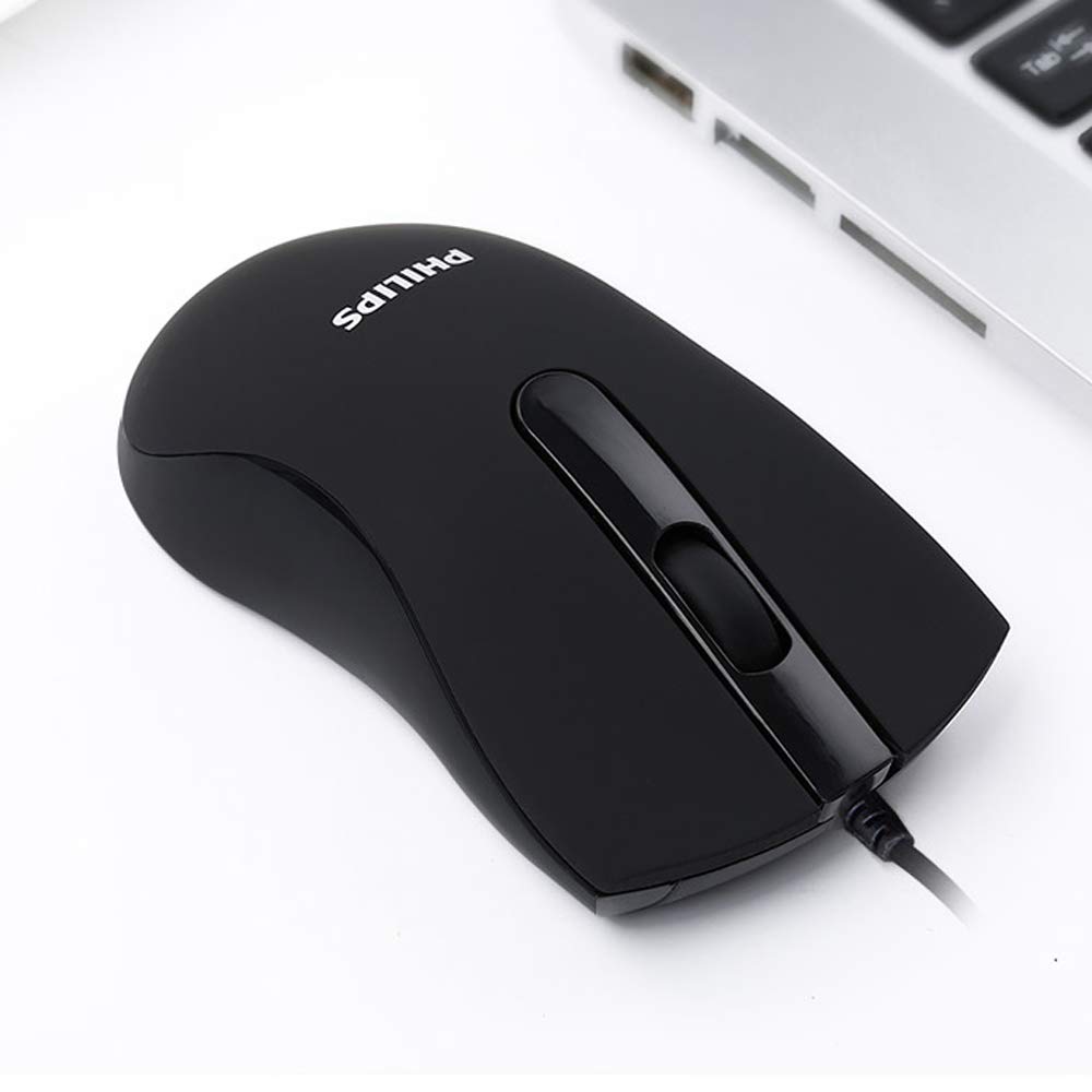 Philips USB Wired Mouse, Portable Optical Mice Silent Click Noiseless laptop Mice 1000 DPI for PC Laptop Notebook Mac - Black