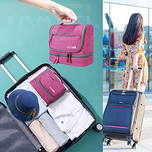 Hanging Travel Toiletry Bag Makeup Organizers Waterproof Cosmetic Bag Bathroom Shower Storage Bag Dop Kit for Men Women (Rose Red) 6 Hanging Travel Toiletry Bag Makeup Organizers Waterproof Cosmetic Bag Bathroom Shower Storage Bag Dop Kit for Men Women (Rose Red)