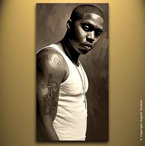 NAS Rap Hip Hop New Rare poster Original Mixed Media Artwork Painting Canvas Art Print # 1 (Large 36” x 18”)
