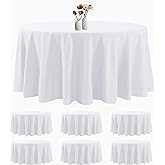 luccido 6 Pack Round Tablecloth 120 Inches White Table Cloth Stain and Wrinkle Resistant Washable Polyester Fabric Table Cover for Party, Wedding and Banquet Decoration
