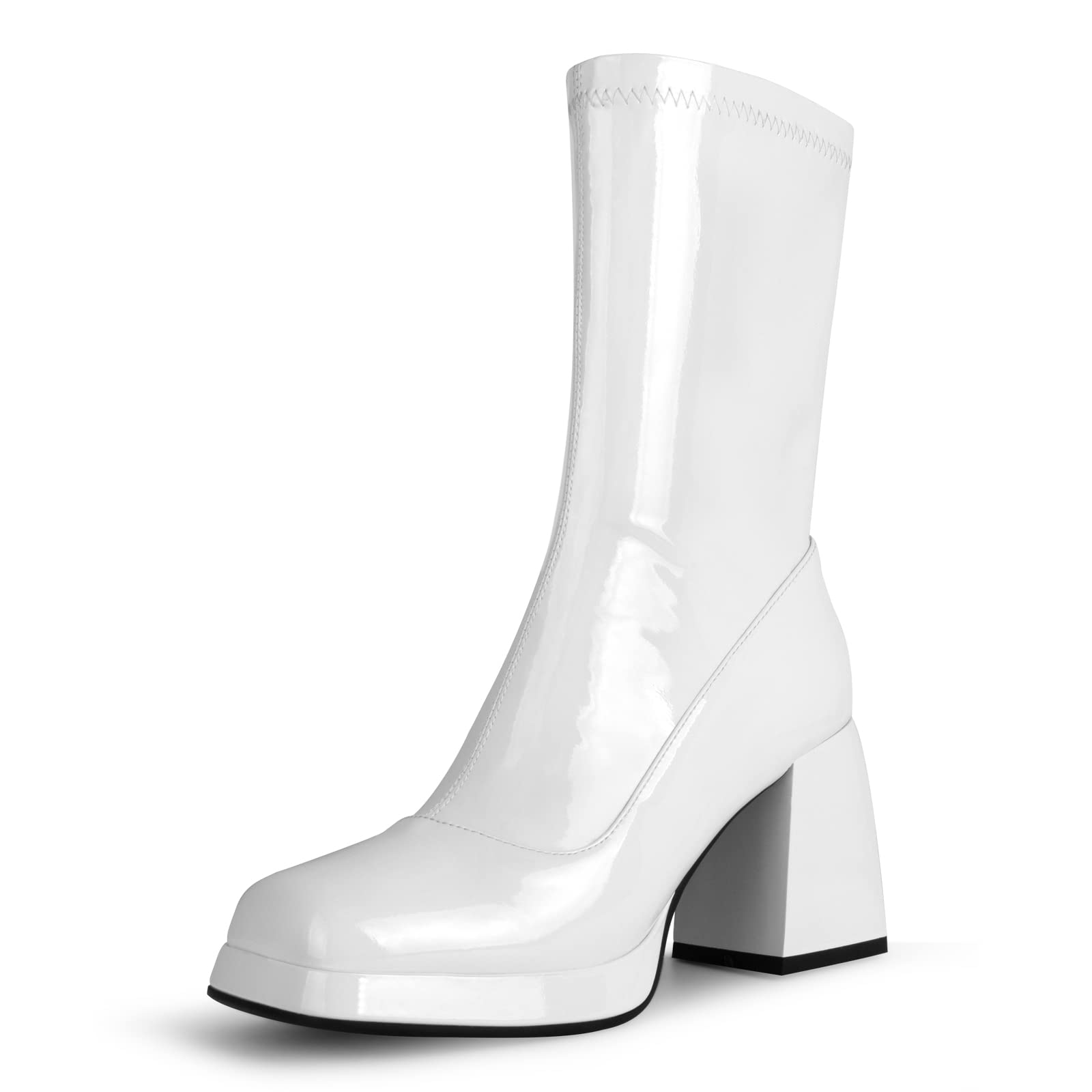 Photo 1 of JEDKARAR White Chunky Boots for Women White Platform Boots for Women White Boots Platform White Go Go Boots Platform Go Go Boots Chunky Go Go Boots Mid Calf Boots for Women *SIZE 7.5