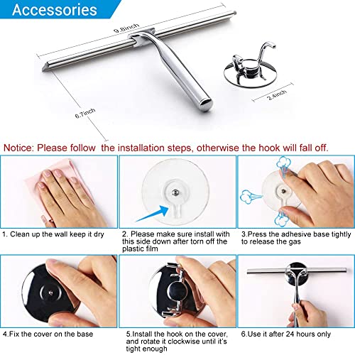Quntis Escobilla de Silicona para Ducha con Mango de Acero Inoxidable, escobilla limpiacristales para Ventana de baño, Cocina, automóvil, hogar con Soporte de Pared Profesional