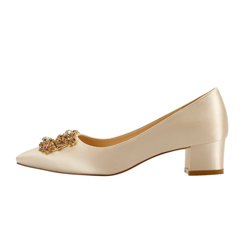 ERIJUNOR Women Comfort Low Heel Closed Toe Rhinestone Wedding Evening Satin Shoes - Image 3