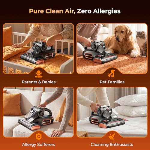 JIGOO T600 Anti-dust Vacuum Cleaner for Mattresses with UV Light and Vibration, 700W 15kpa Eliminates 99.9%, LED Display, 5s Fast Heating Dust Collector, Silent Design 72dB without Noise