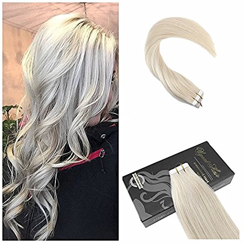 Ugeat 28" Tape in Light Blonde Hair Extensions 20pcs 50g/pack Tape in Human Hair Brazilian Silky Straight