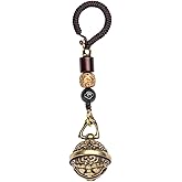 Mansiyuyee Brass Decorative Bells Keychain with Auspicious Pattern, Hanging Lucky Bell for Car Keys or Backpack as Good Luck Charms