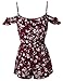 Summer Ruffle Off-Shoulder Strap Floral Print Romper Jumpsuit Burgundy Size S