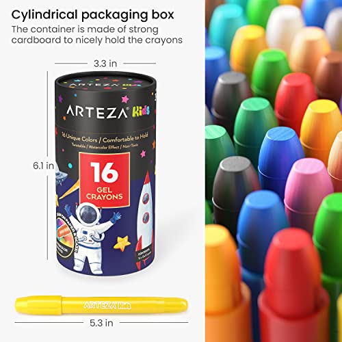 ARTEZA Kids Gel Crayons, 16 Count, Twistable and Washable Jumbo Crayons