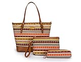Women Bag Canvas Books Tote + Cosmetic Bag+Pencil Case 3 Piece Set Bags (brown)