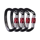 25KN Rock Climbing Carabiner, D-Shaped Hot-Forged Magnalium Locking Climbing Hook Holds 5511lbs with Screwgate Clip Climber Hiking Karabiner Outdoor Sport Tools CE Certified (Black, 4 Pack)