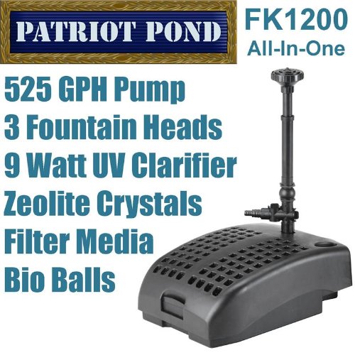 All-in-one Pump & Filtration System Includes Mechanical, Biological Filters, 9 Watt UV Clarifier, Plus Fountain Nozzle