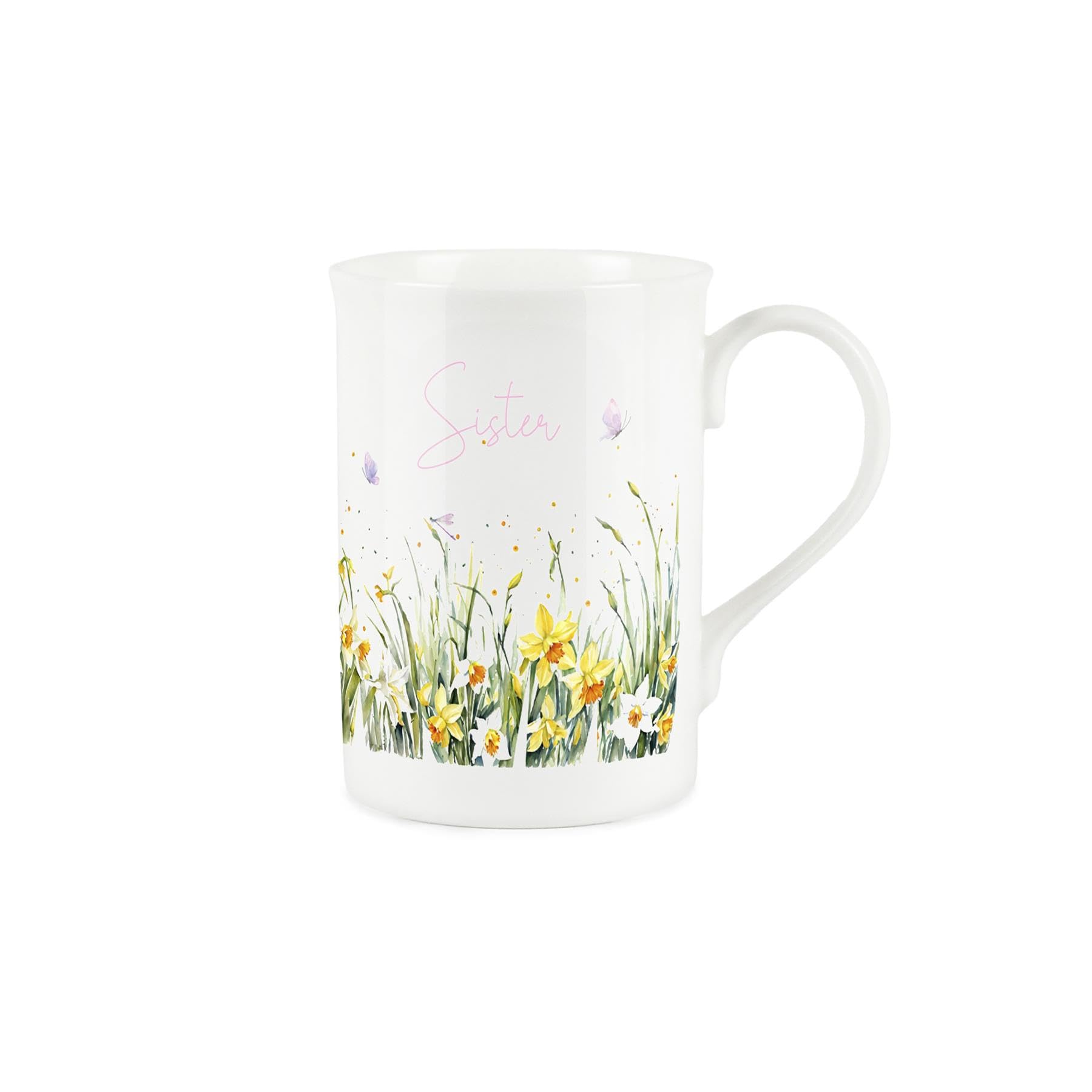 Purely Home Spring Time Daffodils Sister Mug - Pink Easter Themed Floral Gift/Present for Her - Bone China Coffee/Tea Mug