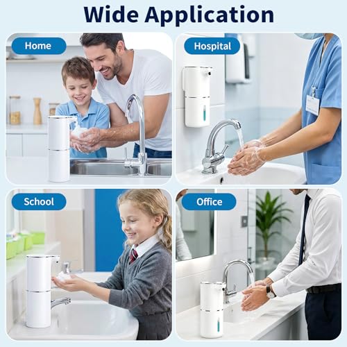 Kefflum Automatic Soap Dispenser, Electric Foam Dispenser with Digital Display, 6 Adjustable Levels, USB Rechargeable, Wall and Desktop, for Bathroom and Kitchen (380ml, White)