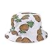 Girls Ladies Headwear Pineapple Pattern Wide Rim Flat top Fishing Bucket Hat Sun Hat (White)