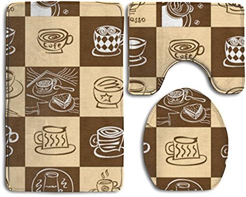 IIORUNJF Cate Square Pattern Bathroom Rug Set Includes Contour Rug Lid Toilet Cover Bath Mat