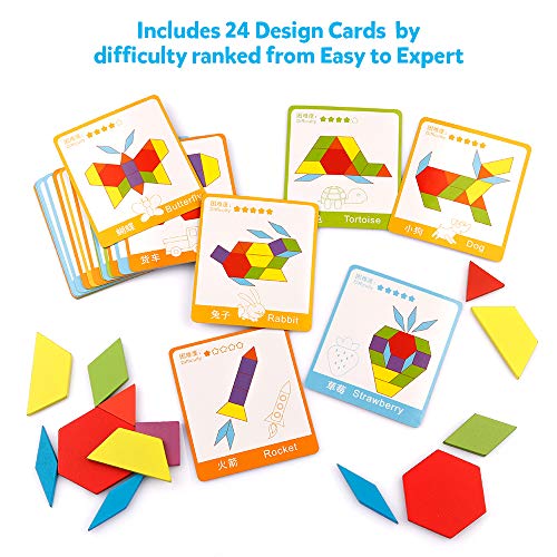 Coogam 130 Pcs Wooden Pattern Blocks Set Geometric Manipulative Shape Puzzle - Graphical Early Educa - //coolthings.us