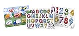 Melissa & Doug Wooden Peg Puzzles Set - Alphabet, Numbers, and Vehicles