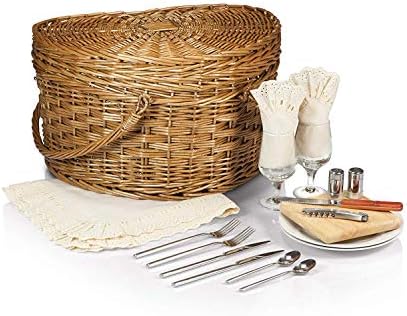 GKPLY Heart-Shaped Wicker Picnic Basket - Fruit Basket Rattan Storage Blue Portable Gift Blue Pastoral Picnic Basket Storage Basket with Plates, Wine Glasses, Cutlery and Bottle Opener