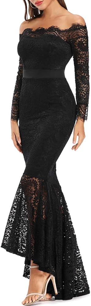 LALAGEN Women's Floral Lace Long Sleeve Off Shoulder Wedding Mermaid Dress at  Women’s Clothing store