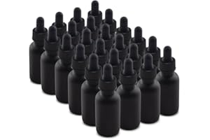 The Bottle Depot - 24 Pack - 1 oz Glass Bottle with Dropper - Black Frosted - 20-400 Neck Finish - Boston Round Bottles - UV Rays Protection