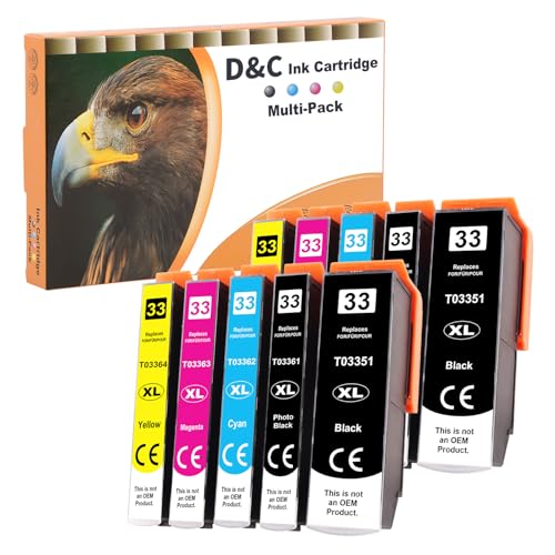 D&C 33XL Ink Cartridges for Epson 33 XL Compatible with Expression Premium XP-7100 XP-830 XP-530 XP-540 XP-630 XP-645 XP-640 XP-900 XP-635 (2 Black, 2 Photo Black, 2 Cyan, 2 Magenta, 2 Yellow)