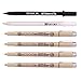 Sakura Pigma Micron pen, Archival pigment ink drawing pens - 6 pieces Manga Basic Set supplies for artist (005, 01, 05, 08, FB brush pen, Gelly roll pen white)