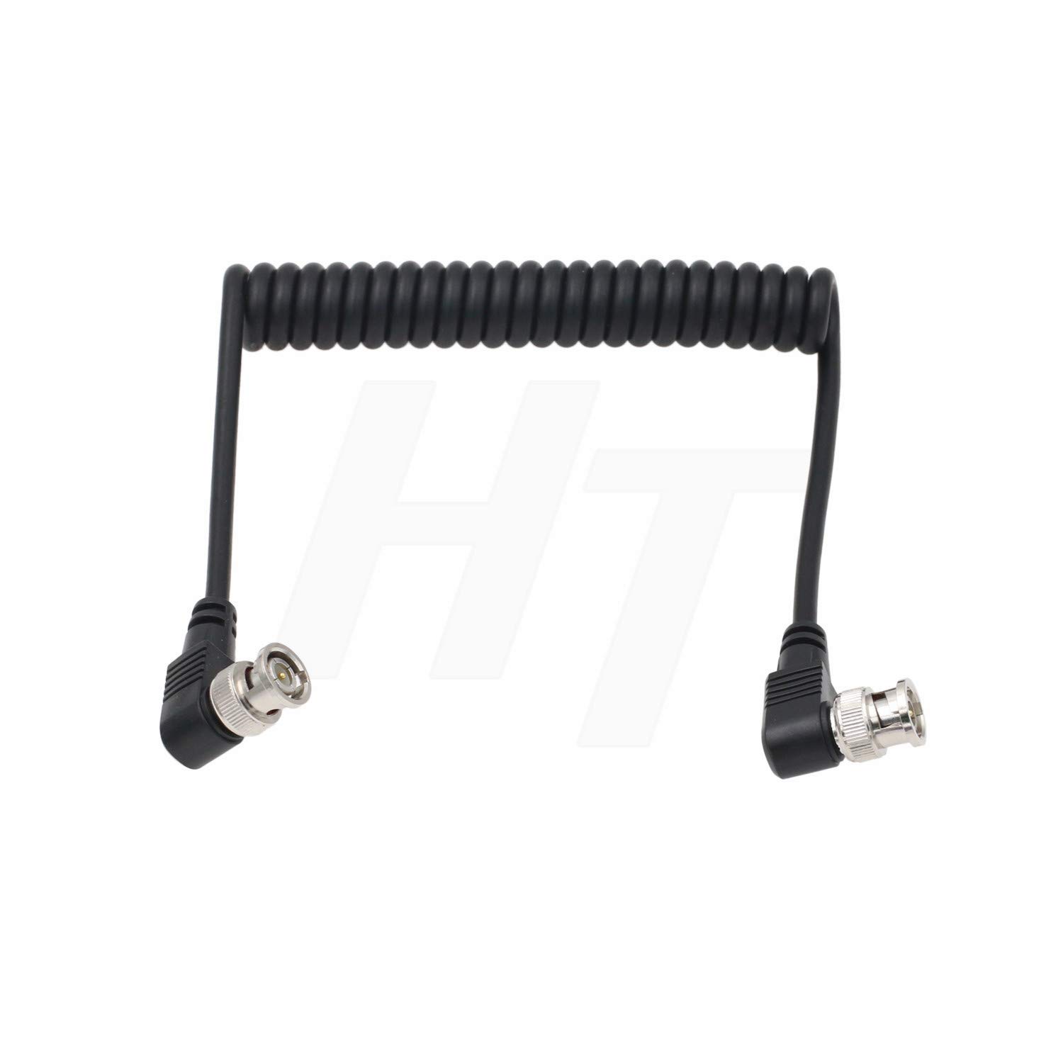 HangTon Camera Monitor HD SDI 3G 1080p SDI Video Coaxial Coiled Cable 75 Ohm Right Angle BNC to Right Angle BNC Cable