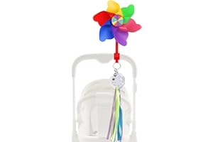 Rotating Pinwheel Stroller Identifier, Stroller Identifier Sign Flag, Stroller Finder Hanger with Rainbow Pinwheel and Ribbon
