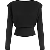 CIDER Women's Boat Neck Fitted Waist Cropped Tops | Structured Shoulder, Padded Cap Silhouette, Cinched Ribbed Waist, Office Chic Attire, Elevated Minimalist Look