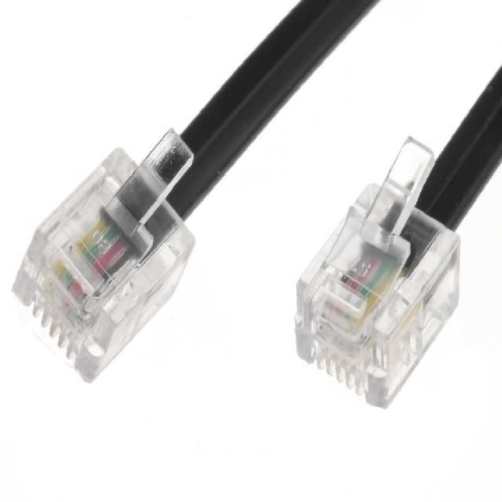 World of Data - 2m ADSL Cable - Gold Contact Pins Internet Broadband Router Modem RJ11 Phone Socket BLACK