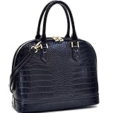 Dasein Faux Crocodile Leather Dome Top Zip Around Satchel Shoulder Handbag Purse