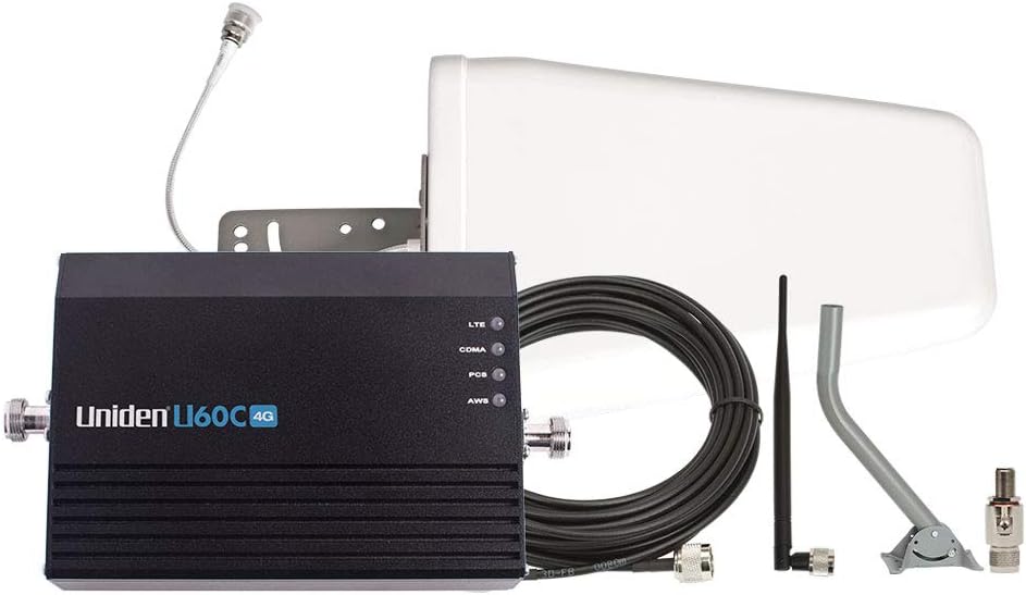 Uniden U60C 4G Home/Office Cellular Signal Booster Kit with Yagi Directional Antenna, Up to 1,500 Sq. Ft. Plus Free Surge Arrestor and Mounting Pole
