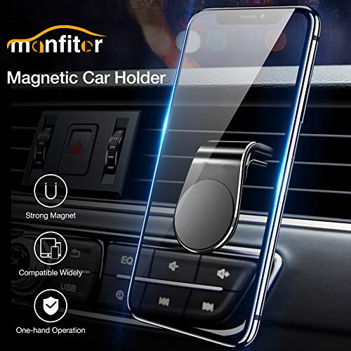 Magnetic Phone Car Mount, Manfiter Newest Car Air Vent Phone Holder Universal Cell Phone Holder Stand for Car L Shape Magnetic Phone Holder in Car 360°Rotation Magnetic Car Mount