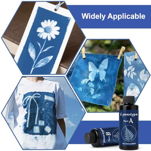 EIGTWEN 250ml cyanotype kit includes 2 components for cyanotype solution sensitizing for photo projects on paper and fabric, solar printing kit for DIY projects