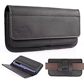 Topstache Leather Phone Holster for iPhone 17/16/15 Pro Max & Plus - Magnetic Closure Belt Clip Leather Cell Phone Case for Galaxy S25/S24 Ultra & Plus - Fit Protective Case on, XL,Black